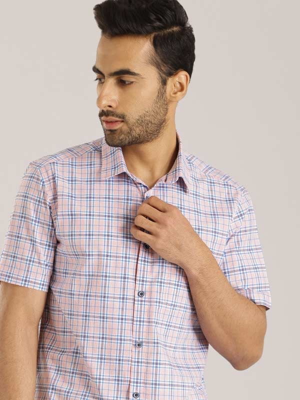 Checks Cotton Soft Pink Slim Fit Shirt, Full Sleeves, Casual Wear