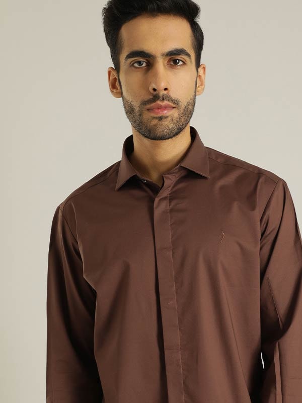 Buy Men's Solid Full Sleeve Cotton Stretch Shirt Online