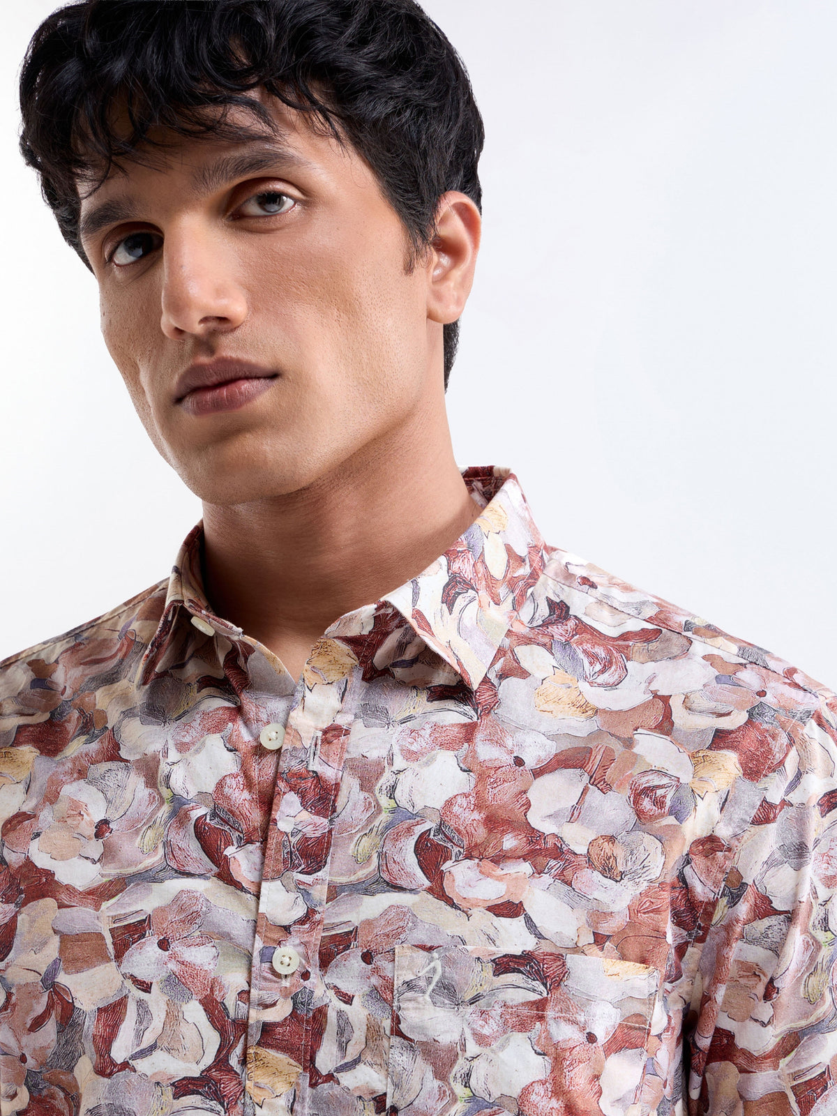 Printed Full Sleeve Cotton Shirt - Rust t4option_1