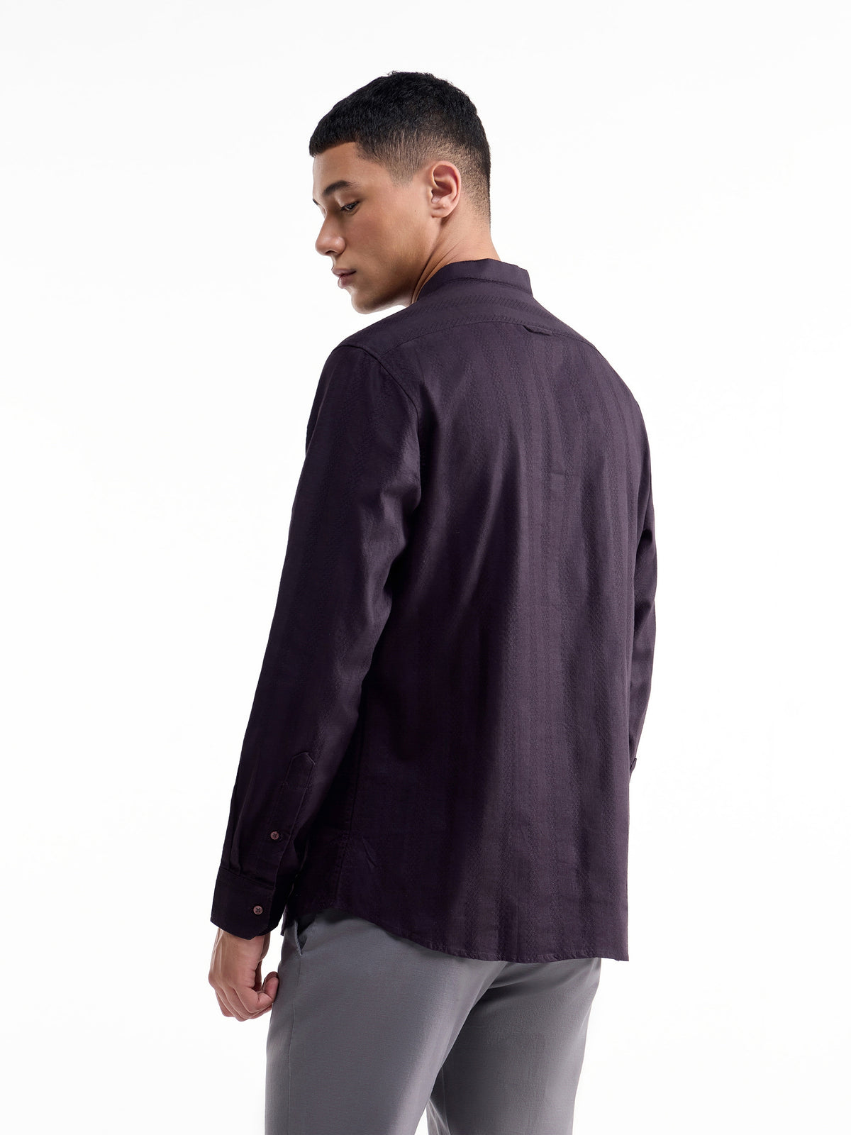 Striped Full Sleeve Cotton Shirt - Plum t4option_2