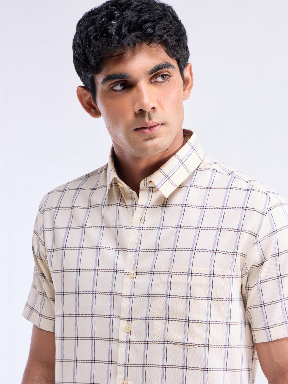 Check Half Sleeve Cotton Shirt - Peach t4option_0