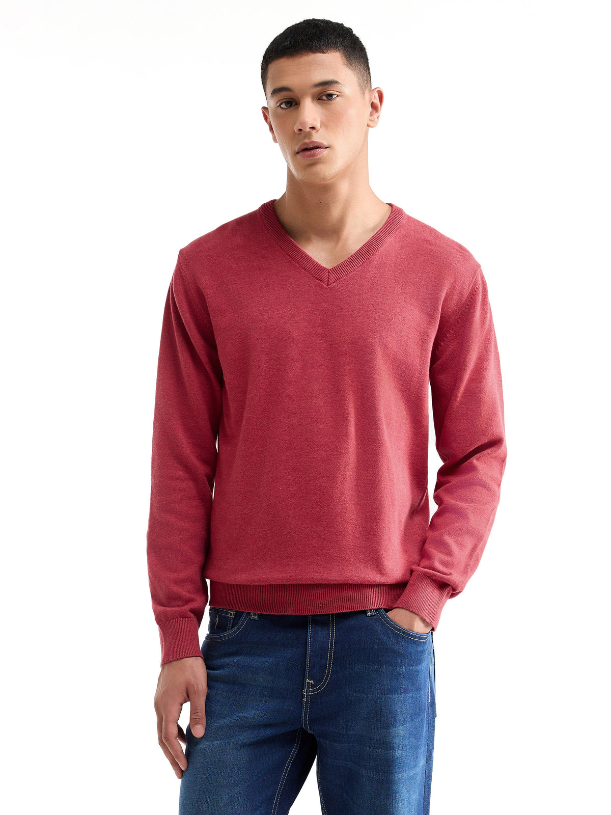 Solid Full Sleeve Jumper Sweater - Savvy Red t4option_1