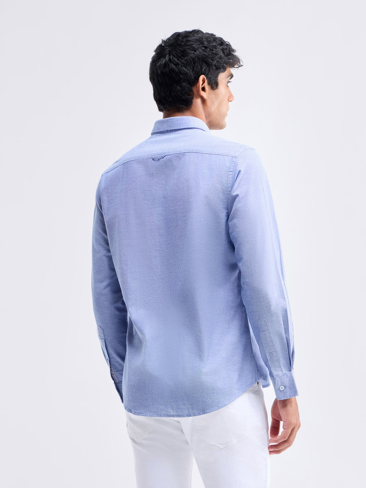 Solid Full Sleeve Cotton Stretch Shirt - Dark Blue t4option_2