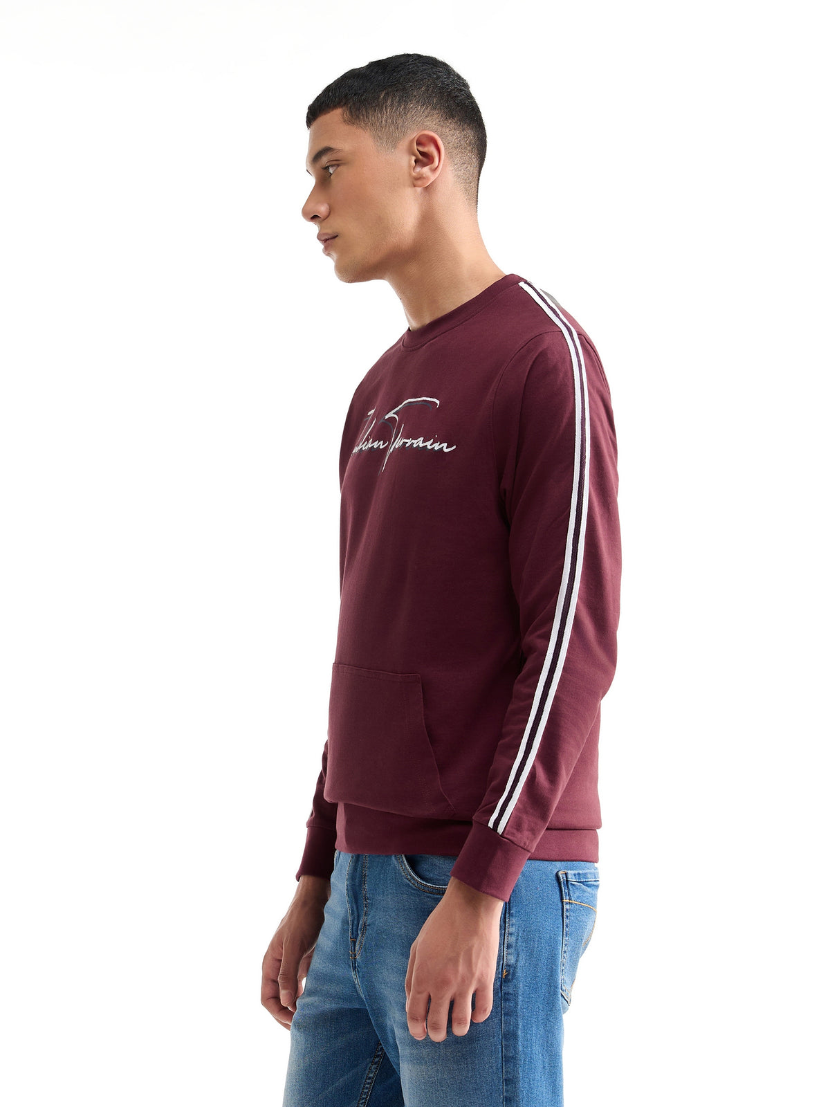 Graphic Crew Neck Sweatshirt - Wine t4option_0