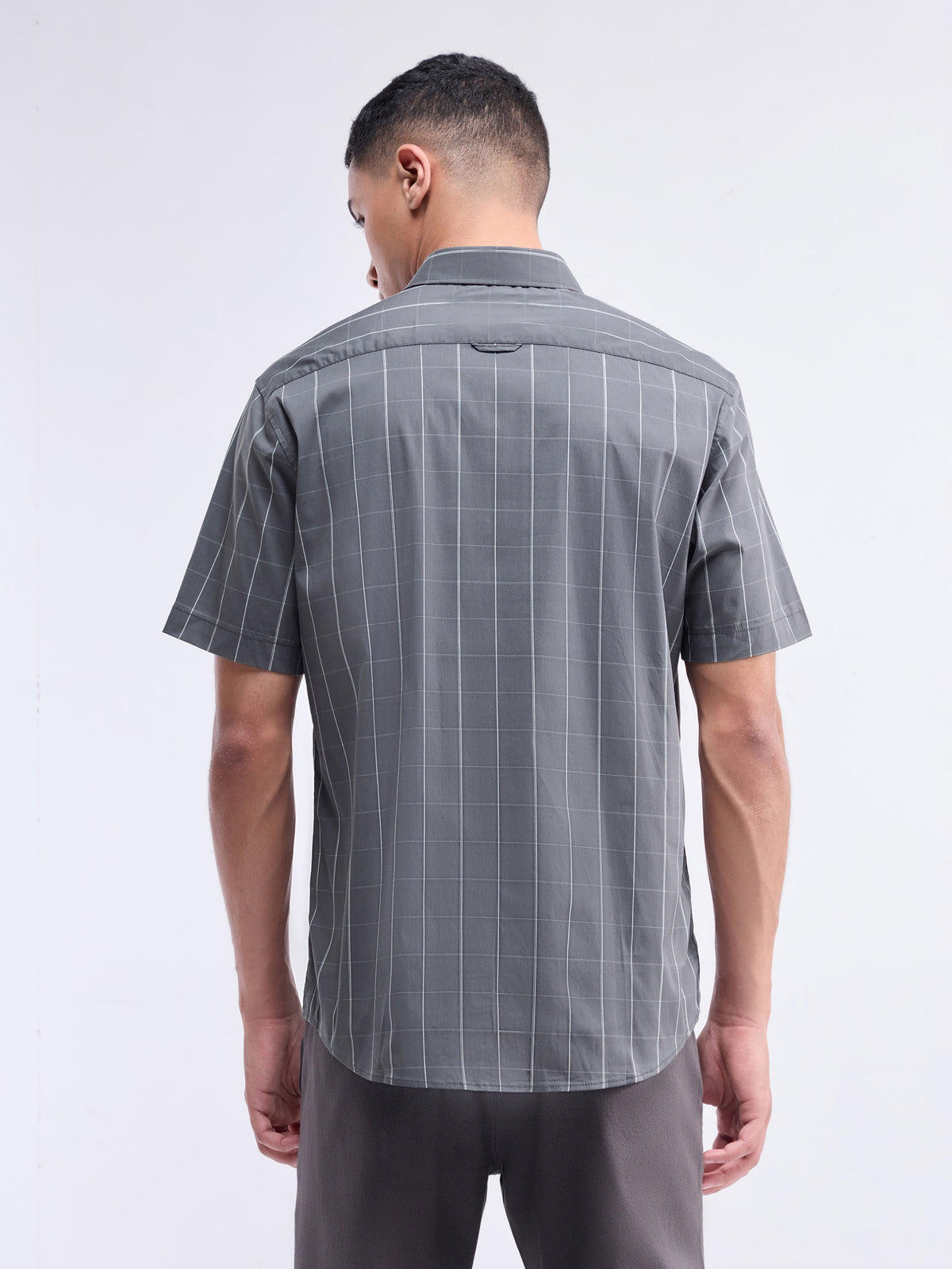 Check Half Sleeve Poly Blend Shirt - Grey t4option_0