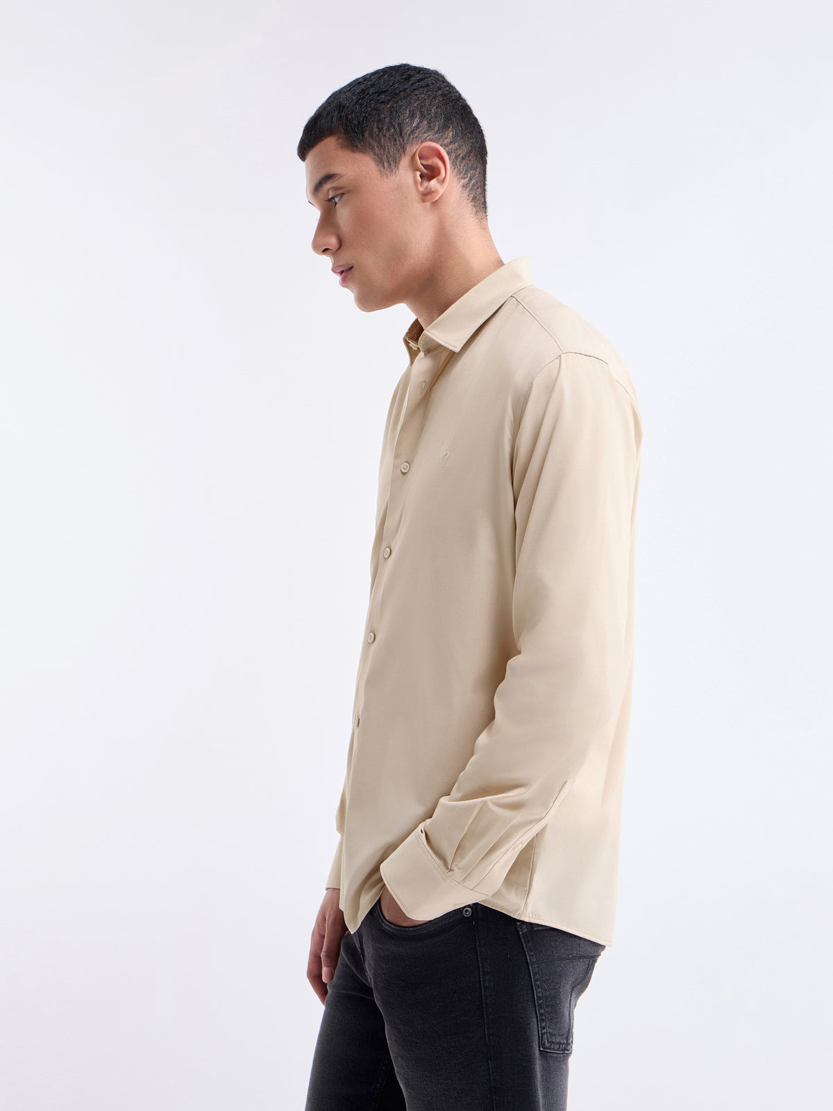 Solid Full Sleeve Shirt - Khaki t4option_2