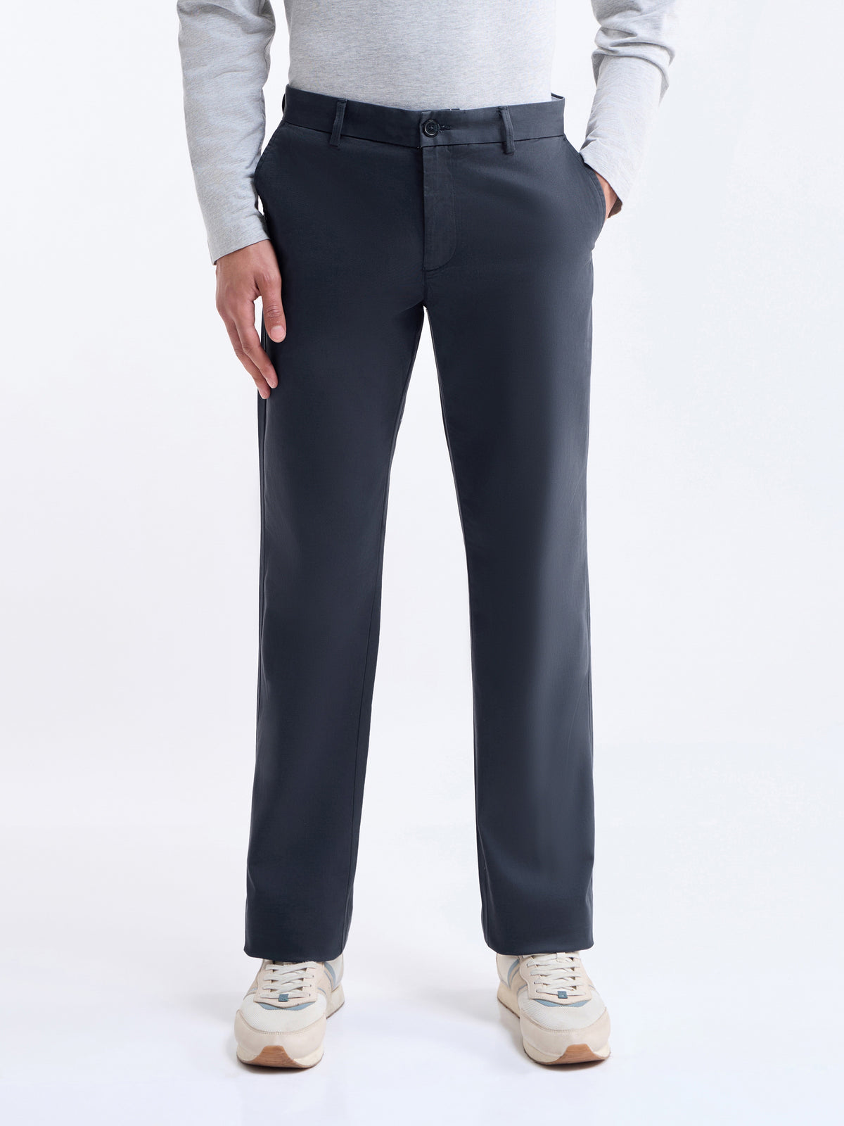 Twill Regular Fit Cotton Stretch Trouser - Navy t4option_0