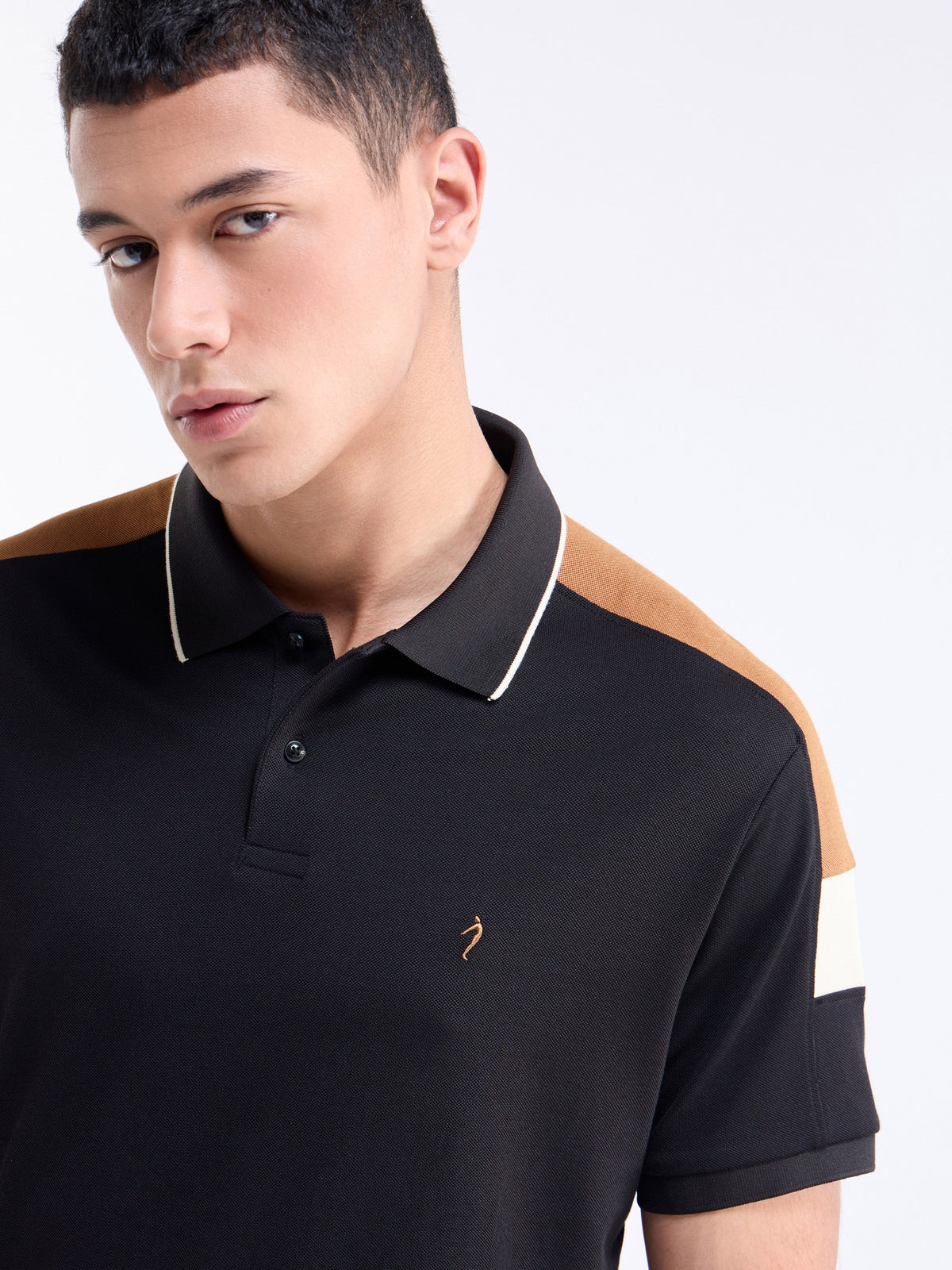 Colour Block Half Sleeve Regular Fit Polo T-Shirt - Black t4option_0