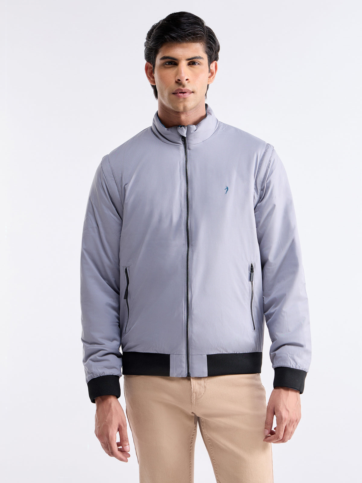 Solid Full Sleeve Bomber Jacket - Teal t4option_1