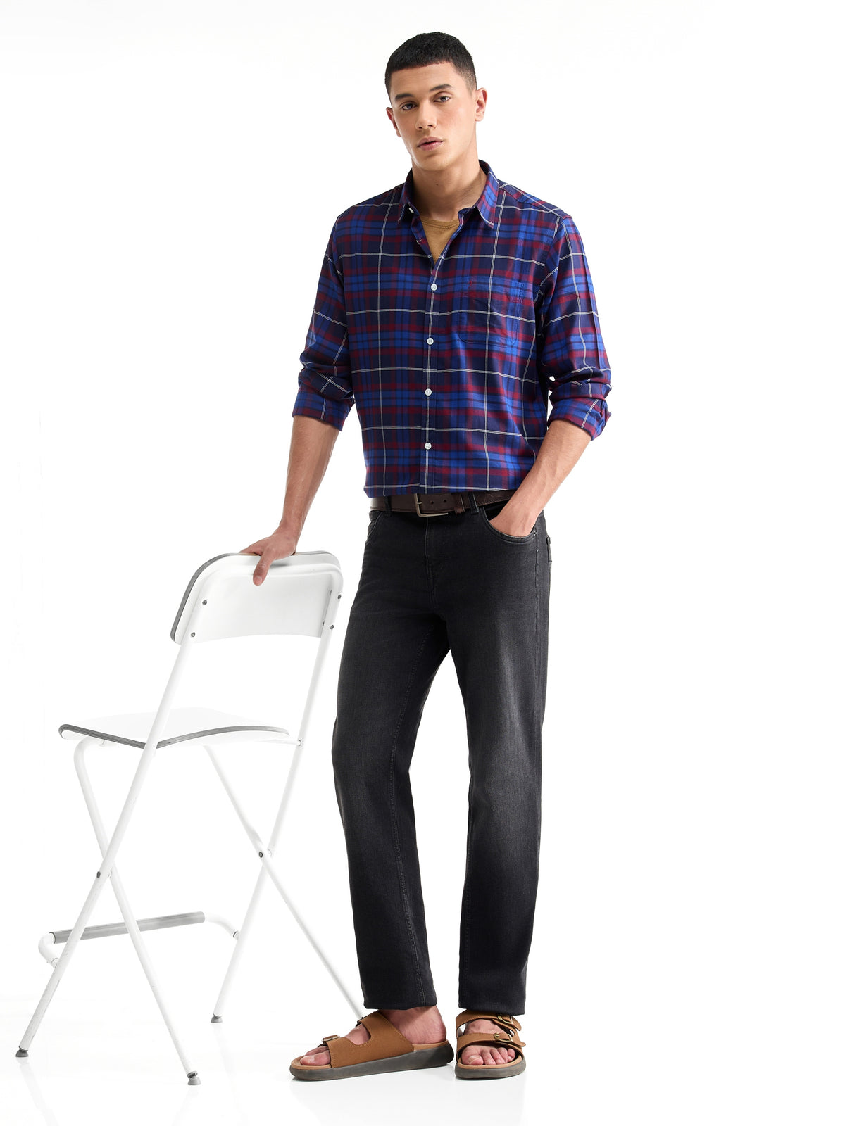 Check Full Sleeve Cotton Shirt - Burgundy t4option_0
