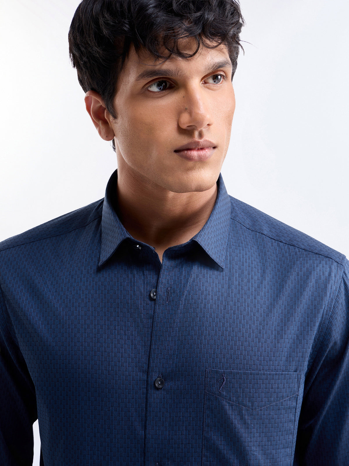 Solid Full Sleeve Cotton Shirt - Navy t4option_0