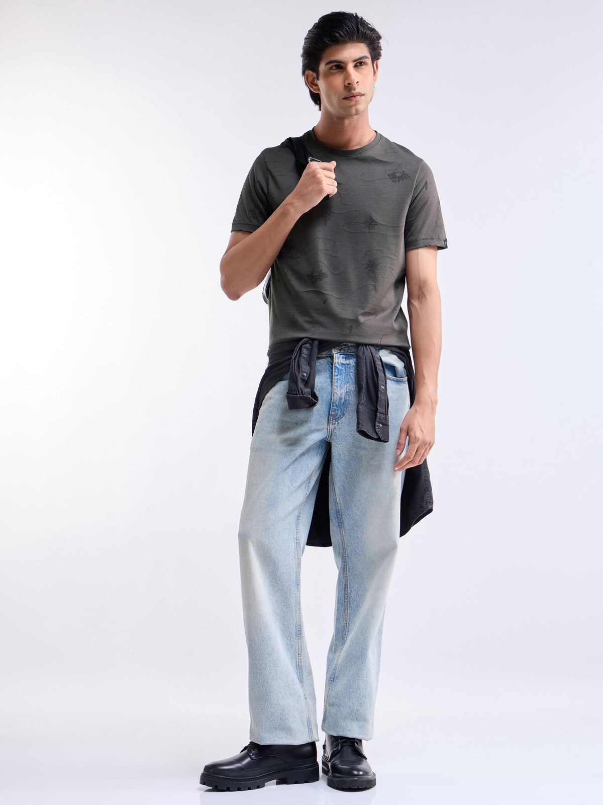Printed Half Sleeve Regular Fit Crew Neck T-Shirt - Grey t4option_0