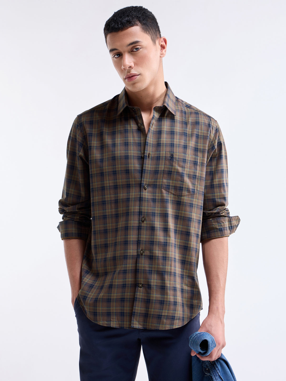 Check Full Sleeve Cotton Shirt - Tabacco t4option_1
