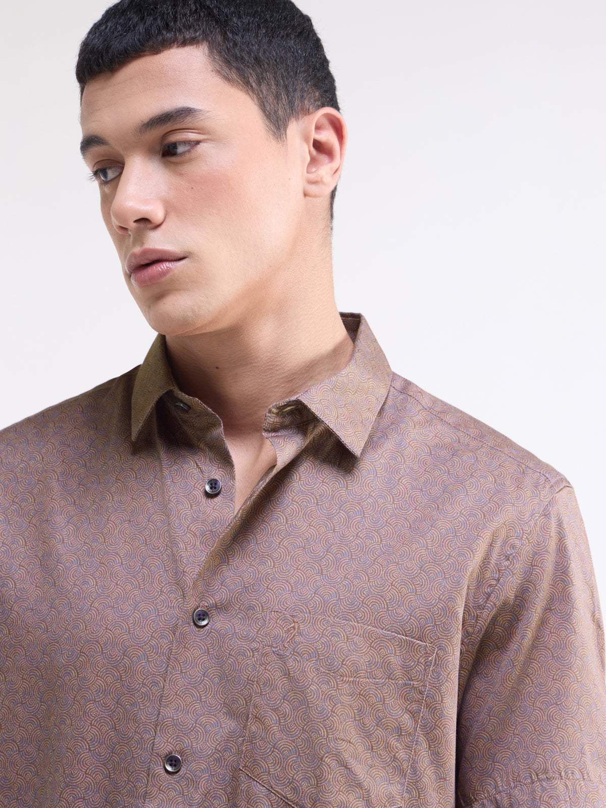 Printed Half Sleeve Cotton Shirt - Rust t4option_1