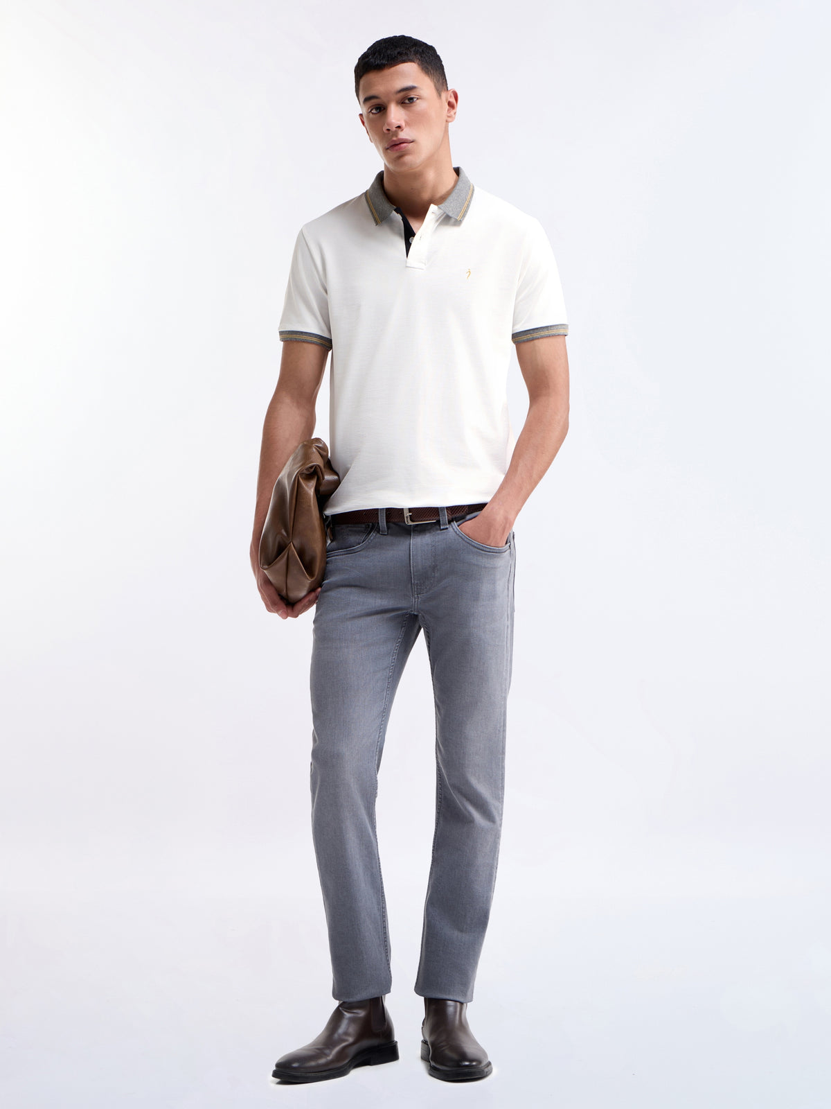 Solid Half Sleeve Regular Fit Polo T-Shirt - White t4option_0
