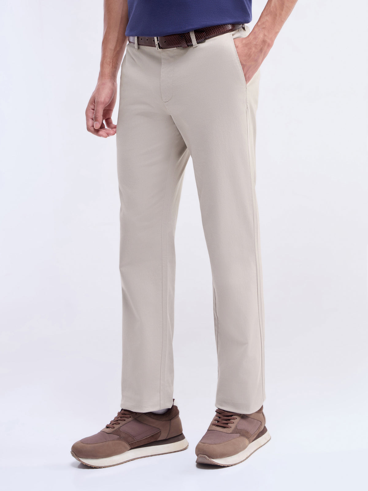 Regular Fit Cotton Stretch Trouser - Beige t4option_0