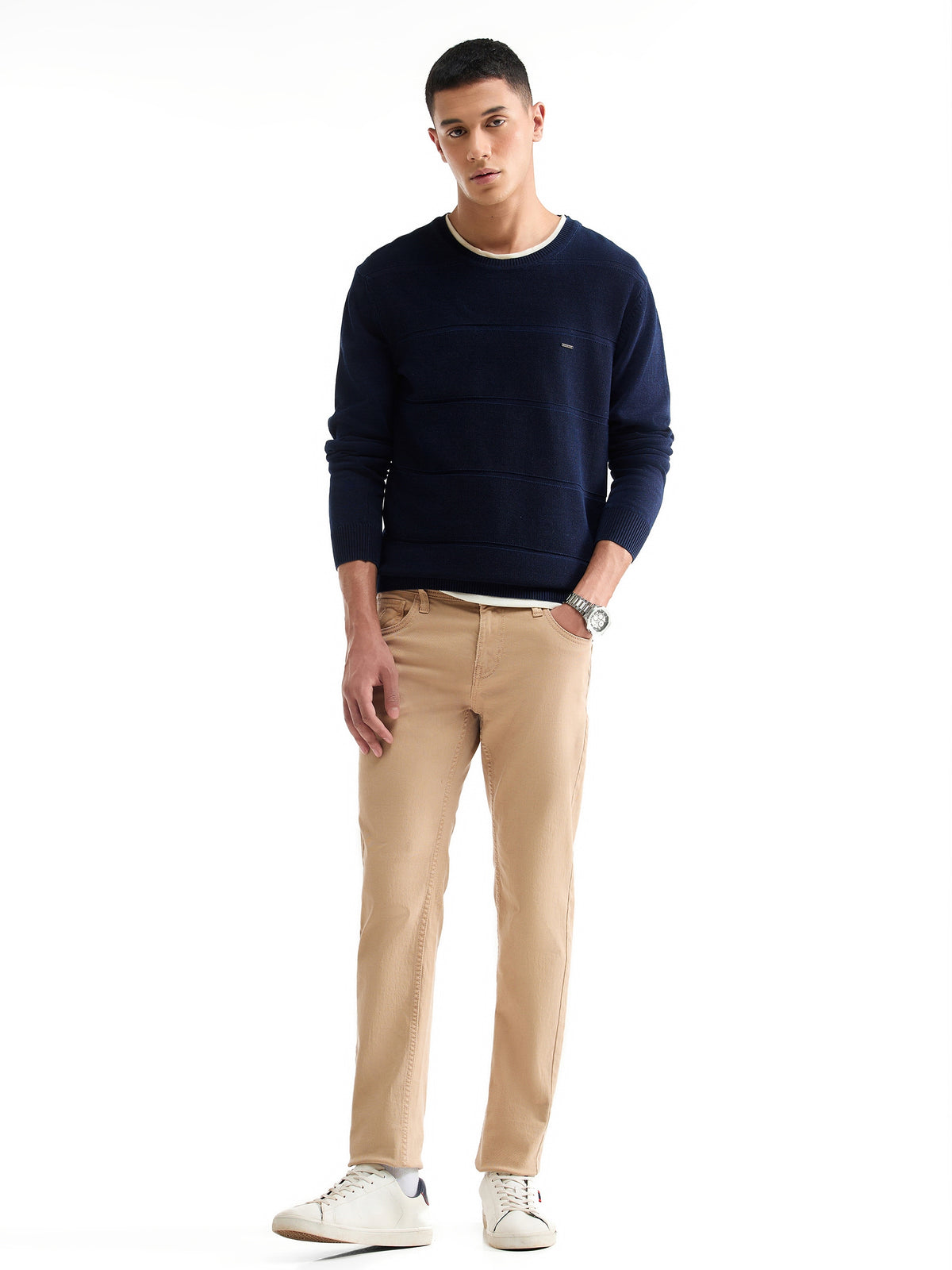 Striped Full Sleeve Jumper Sweater - Dk Indigo t4option_0