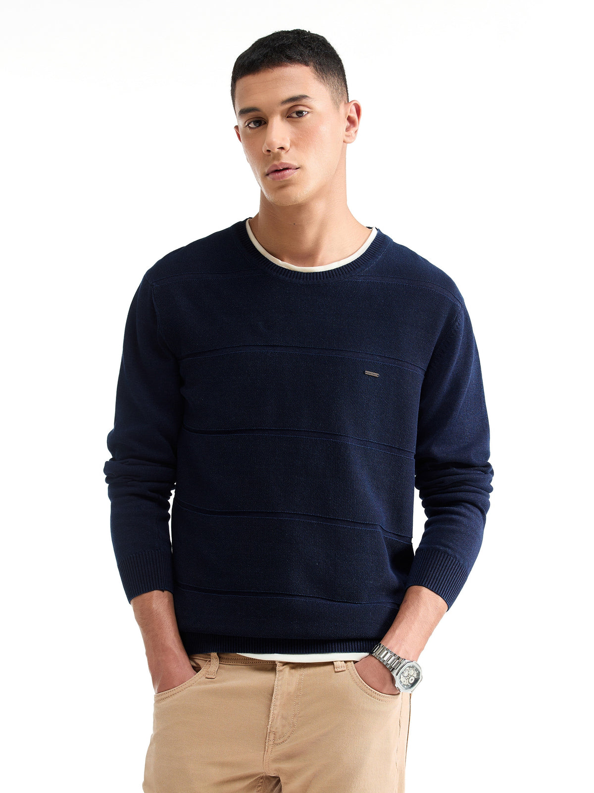 Striped Full Sleeve Jumper Sweater - Dk Indigo t4option_0
