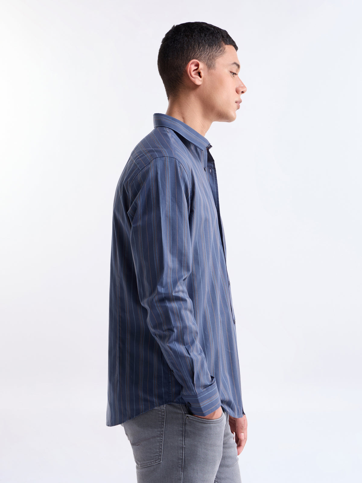 Striped Full Sleeve Cotton Shirt - Purple t4option_0