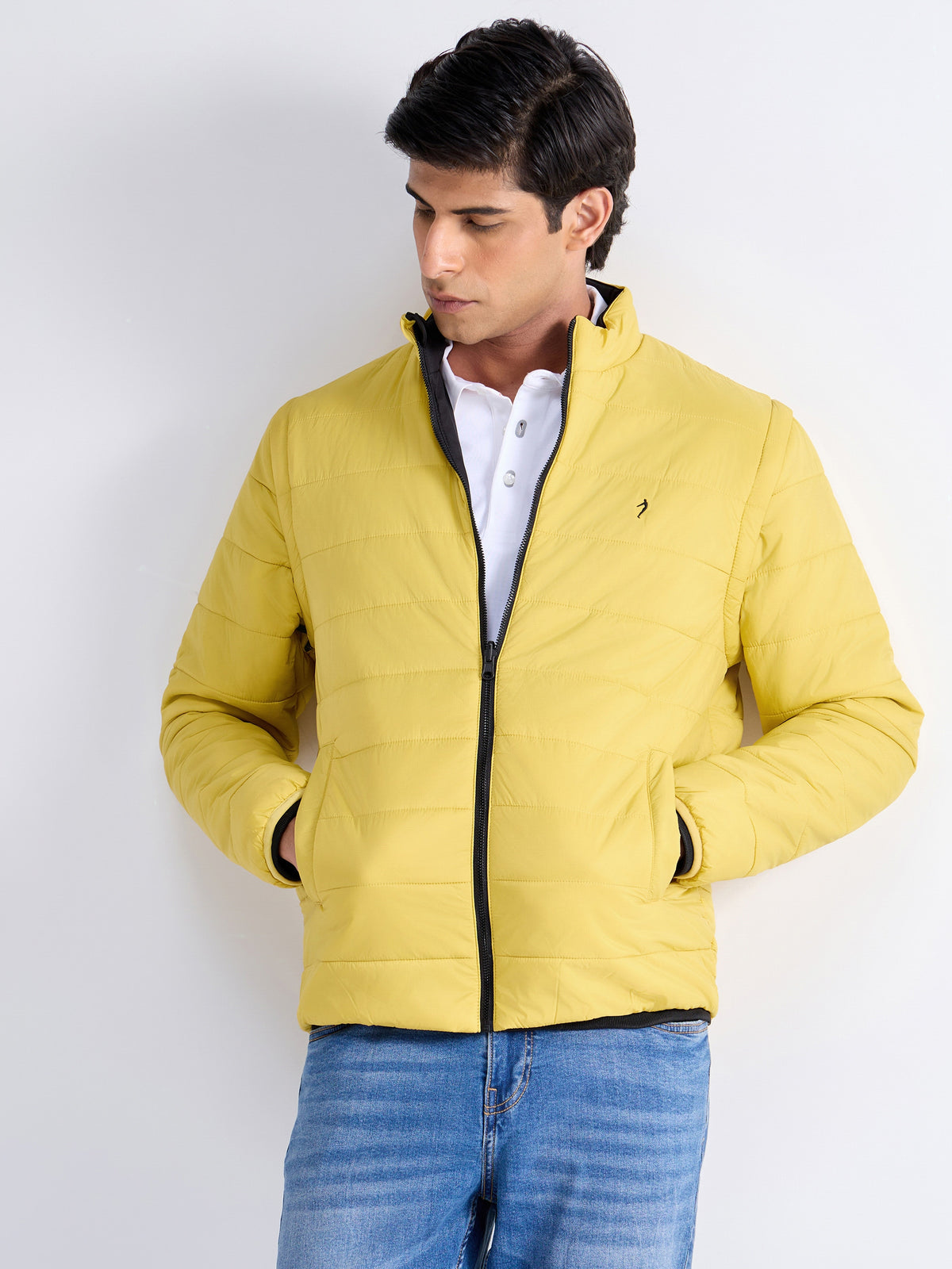 Solid Full Sleeve Bomber Jacket - Yellow t4option_2