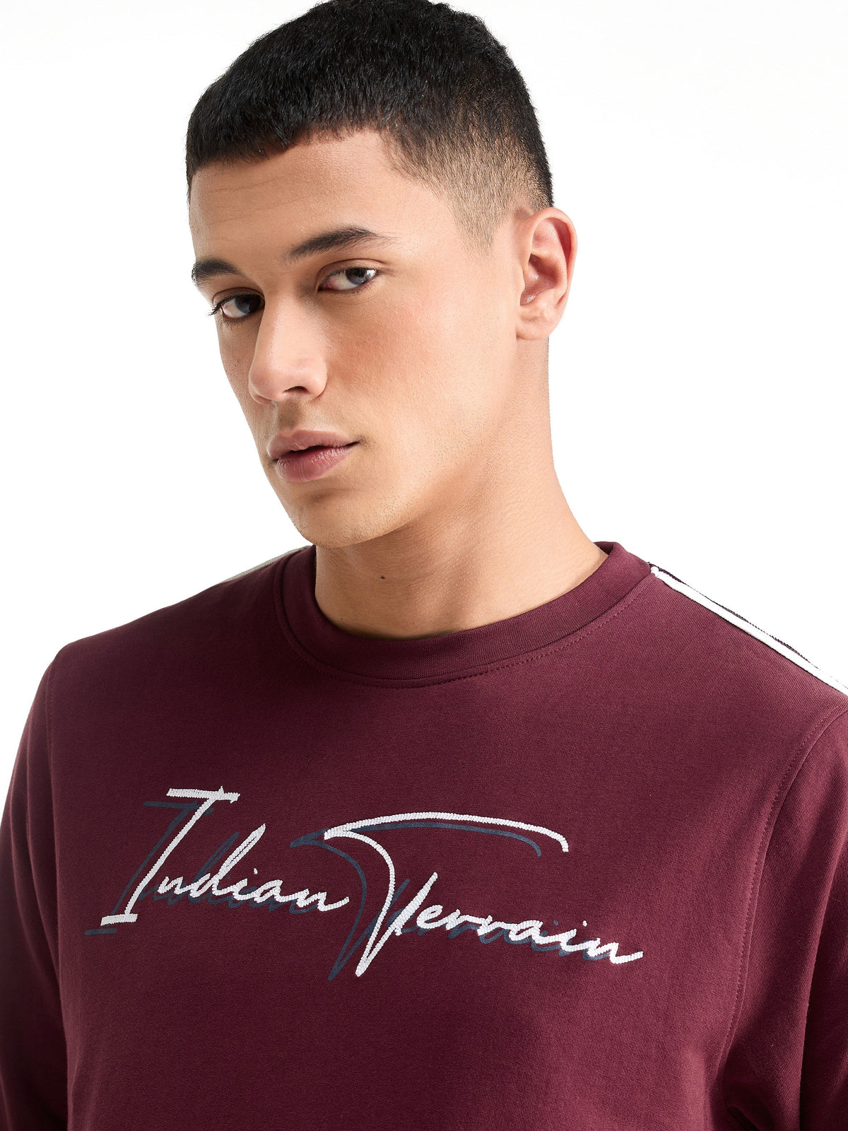 Graphic Crew Neck Sweatshirt - Wine t4option_1