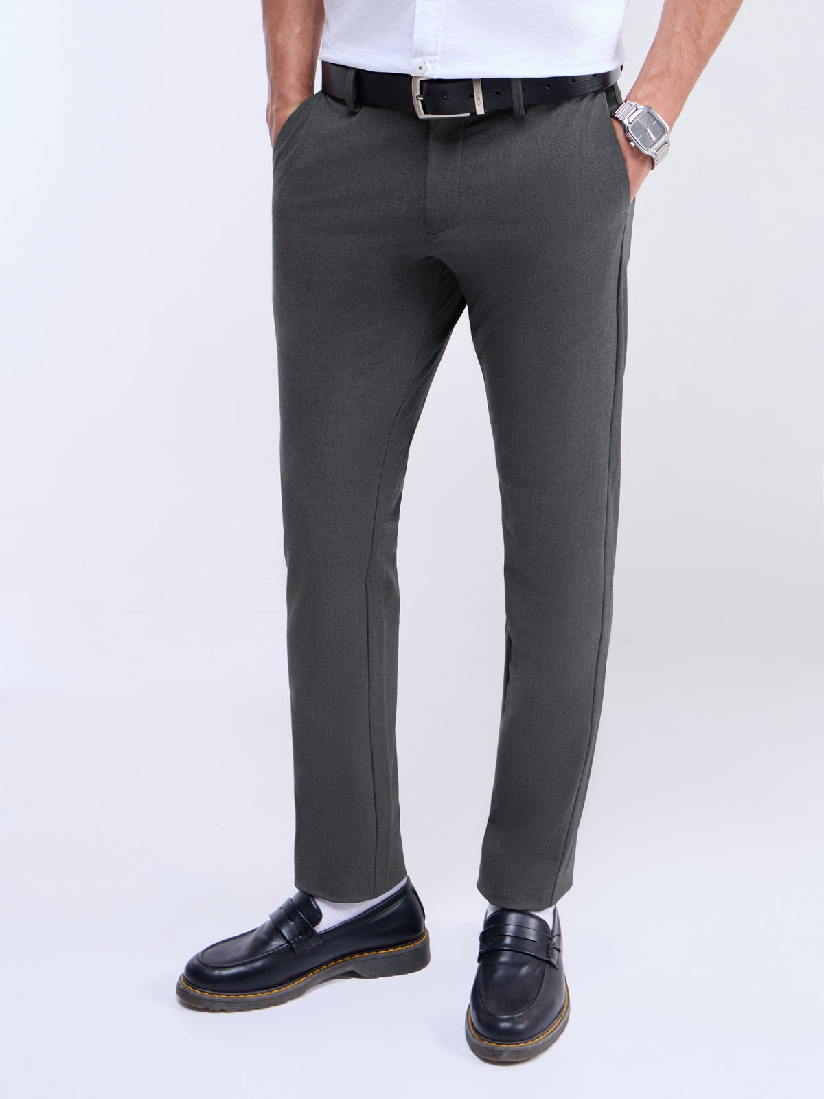 Slim Fit Poly Viscose Trouser - Dk Grey M. t4option_1