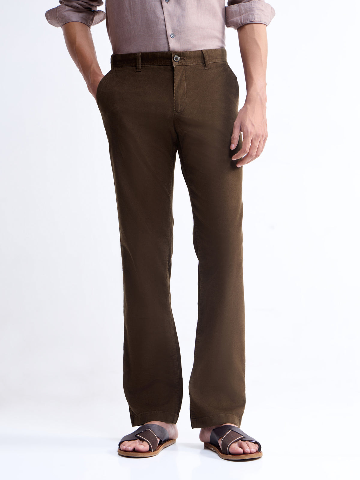 Regular Fit Cotton Stretch Trouser - Brown t4option_0