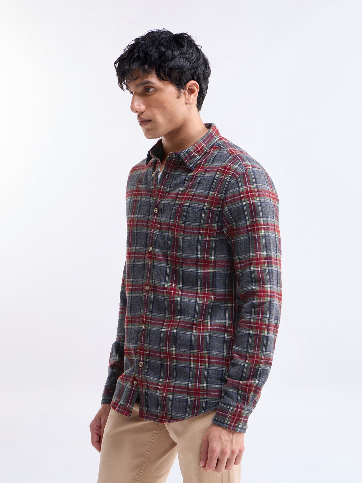 Check Full Sleeve Cotton Shirt - Grey t4option_0