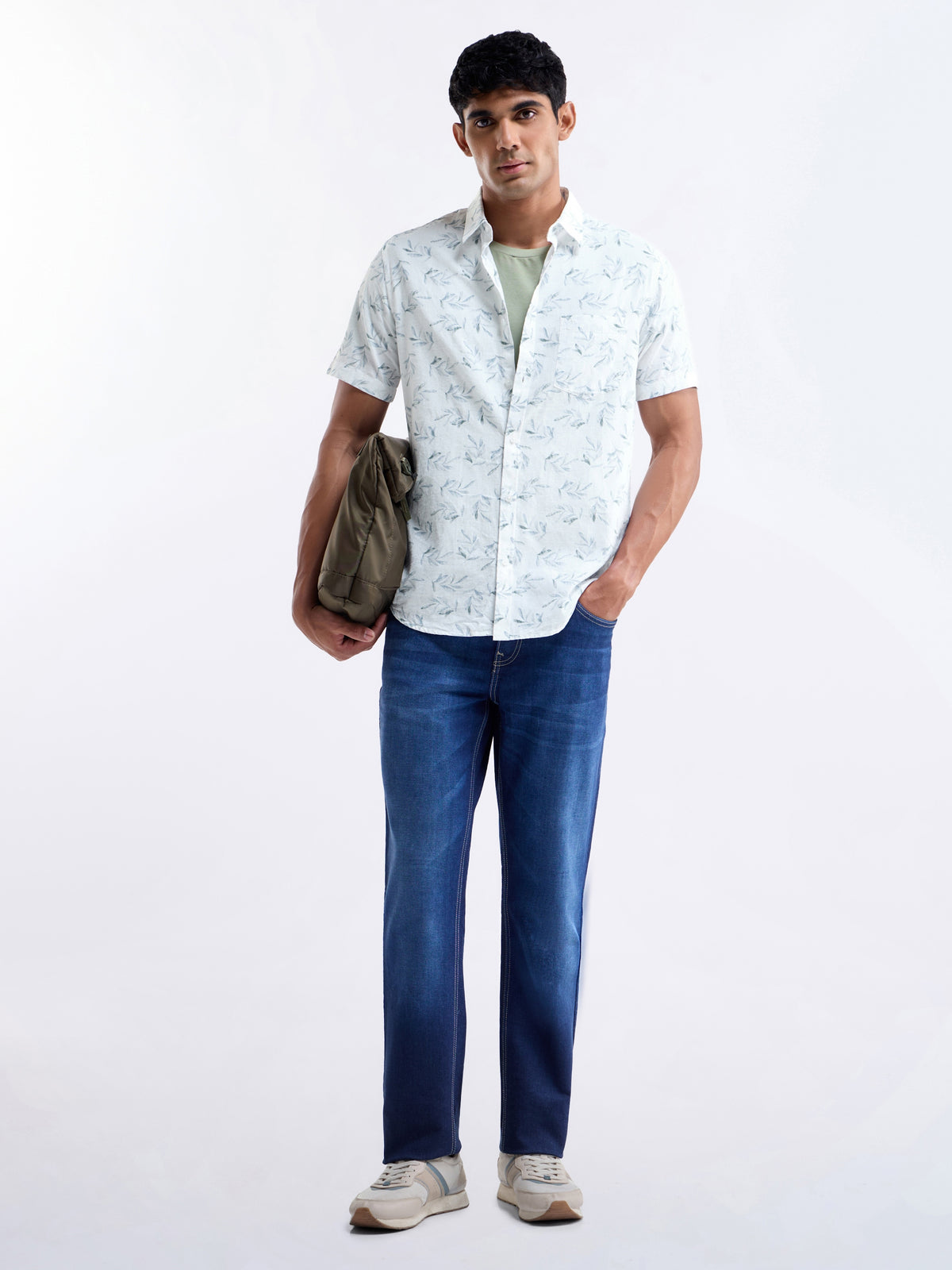 Printed Half Sleeve Cotton Shirt - Blue t4option_0