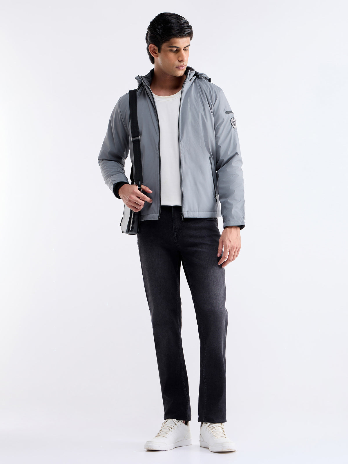 Solid Full Sleeve Biker Jacket - Grey t4option_0