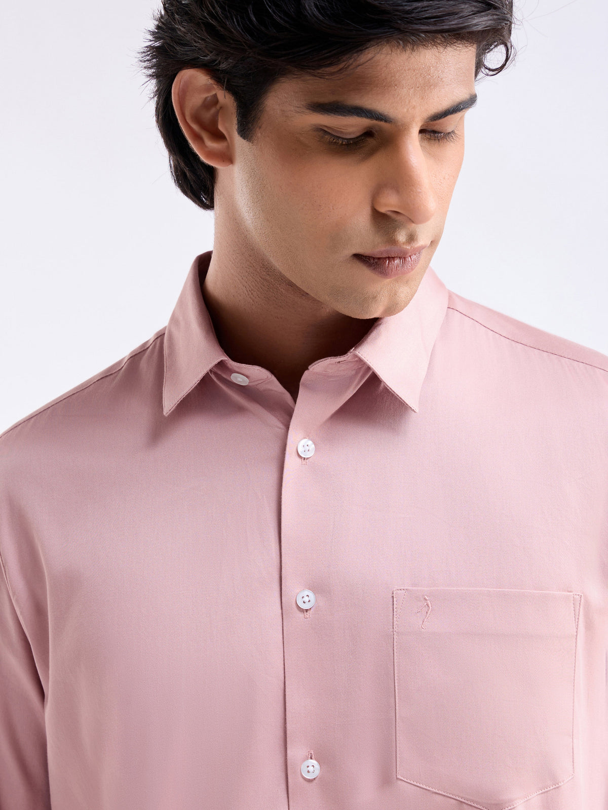 Solid Full Sleeve Cotton Stretch Shirt - Mid Pink t4option_5