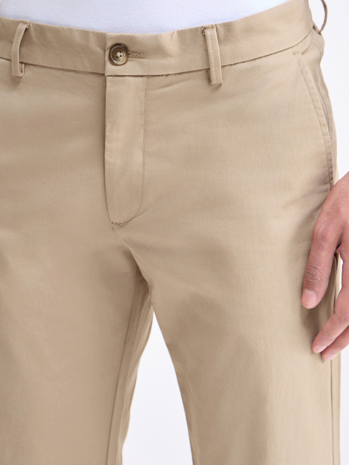 Twill Regular Fit Cotton Stretch Trouser - Khaki t4option_2