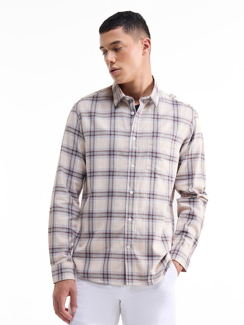 Check Full Sleeve Cotton Shirt - Khaki t4option_0