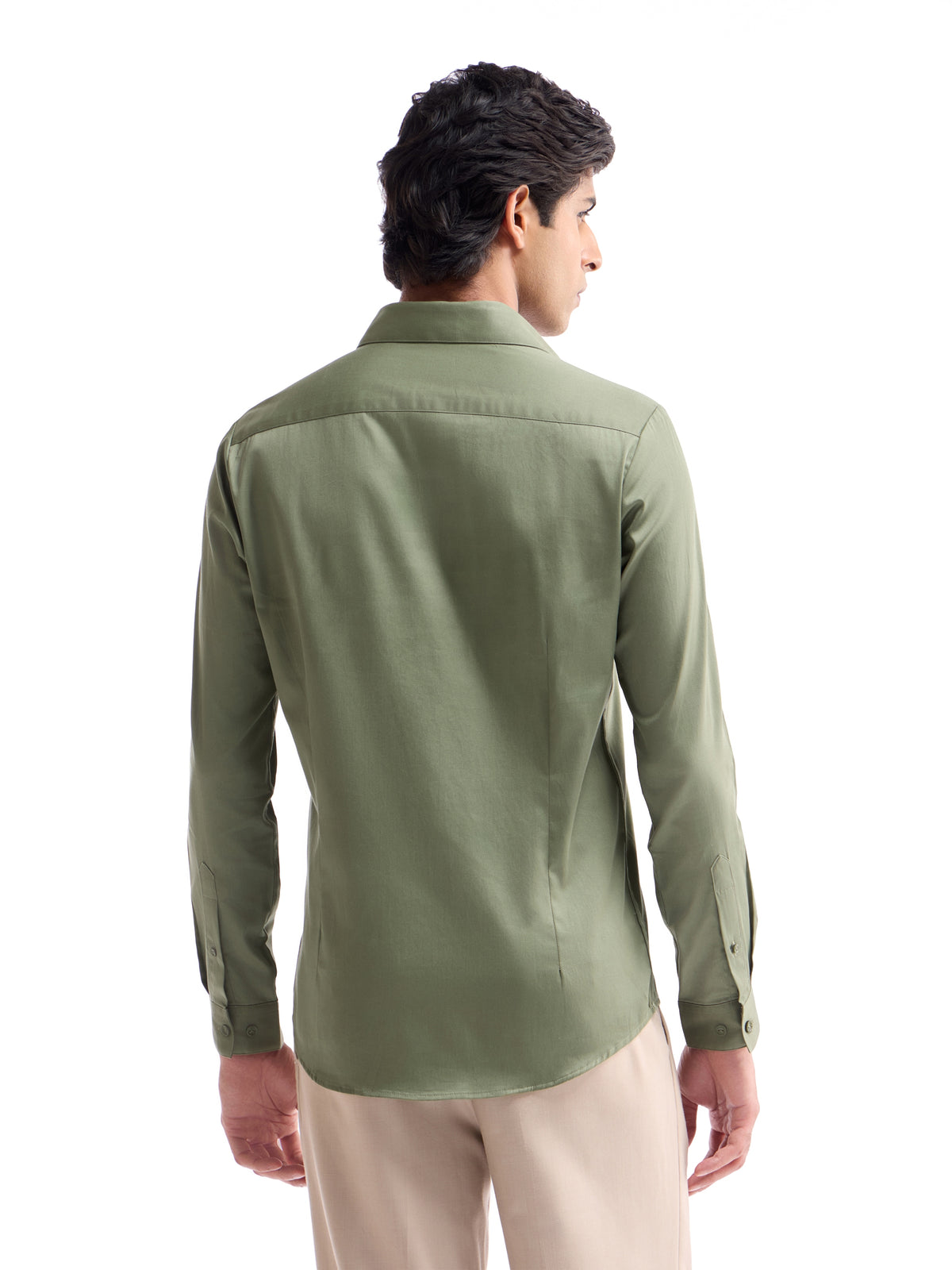 Solid Full Sleeve Cotton Stretch Shirt - Lt Olive t4option_0