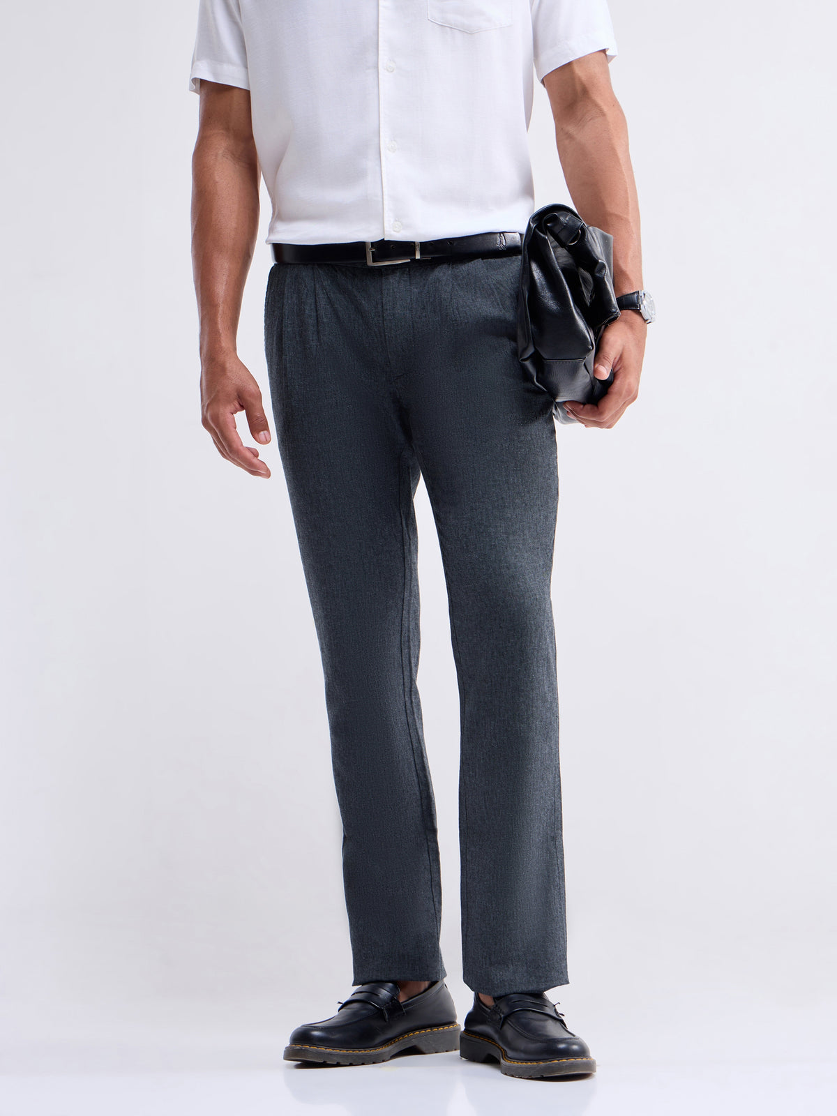Regular Fit Cotton Linen Trouser - Dark Grey t4option_1