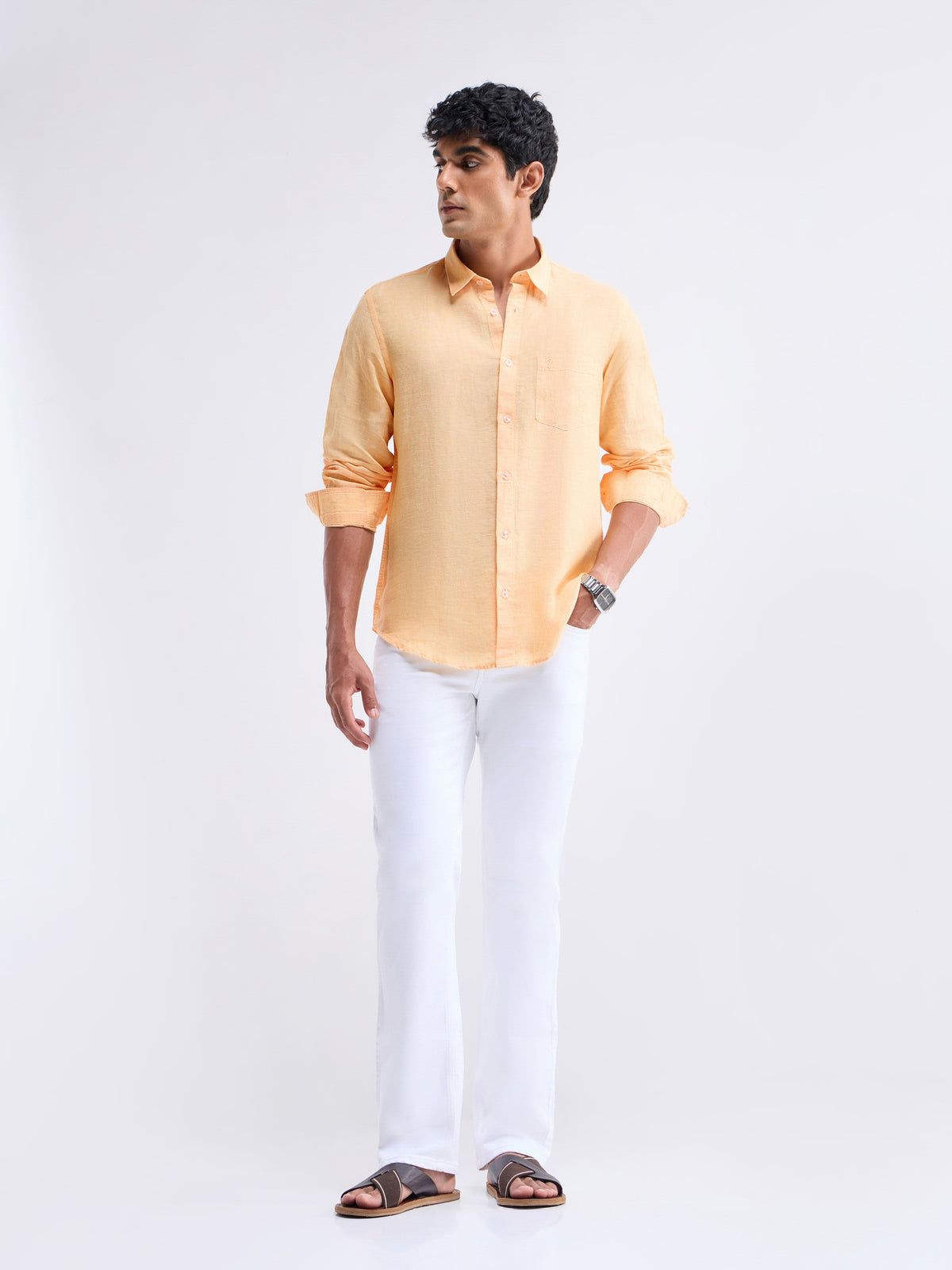 Solid Full Sleeve Linen Shirt - Mustard t4option_2