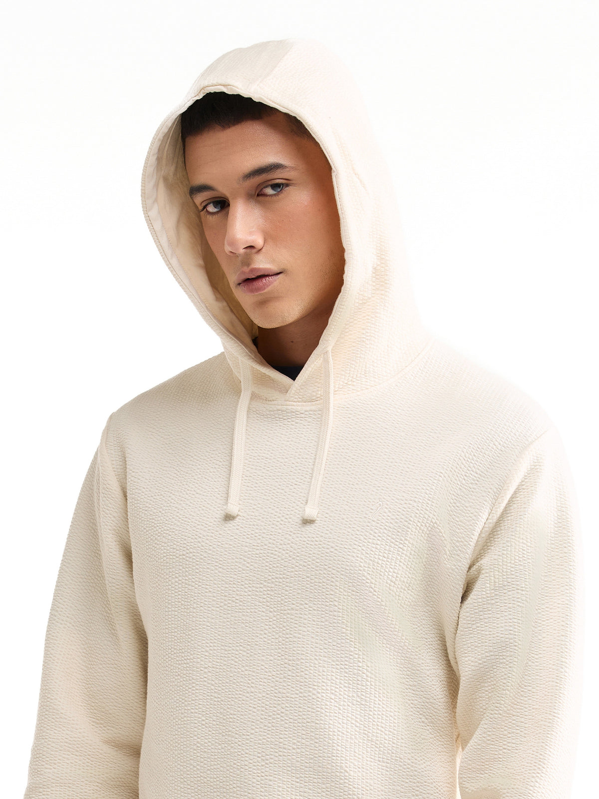 Solid Hoodie Sweatshirt - Ecru t4option_0