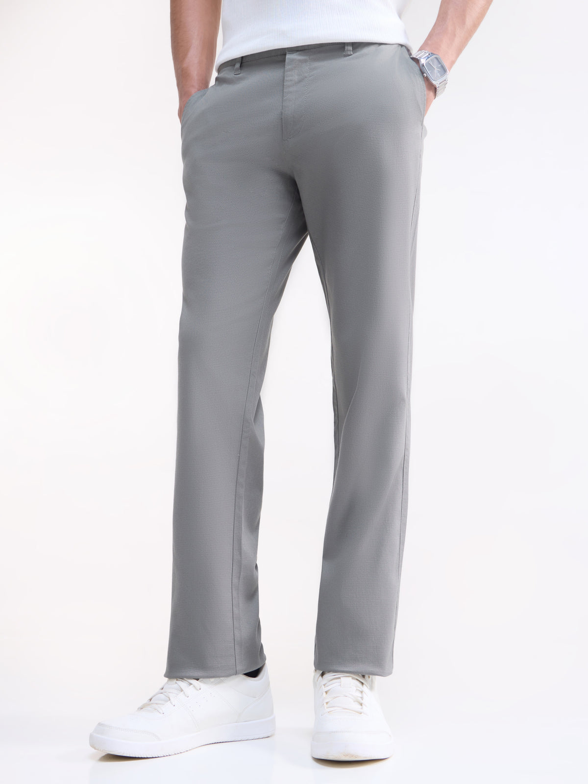 Regular Fit Cotton Stretch Trouser - Light Grey t4option_2