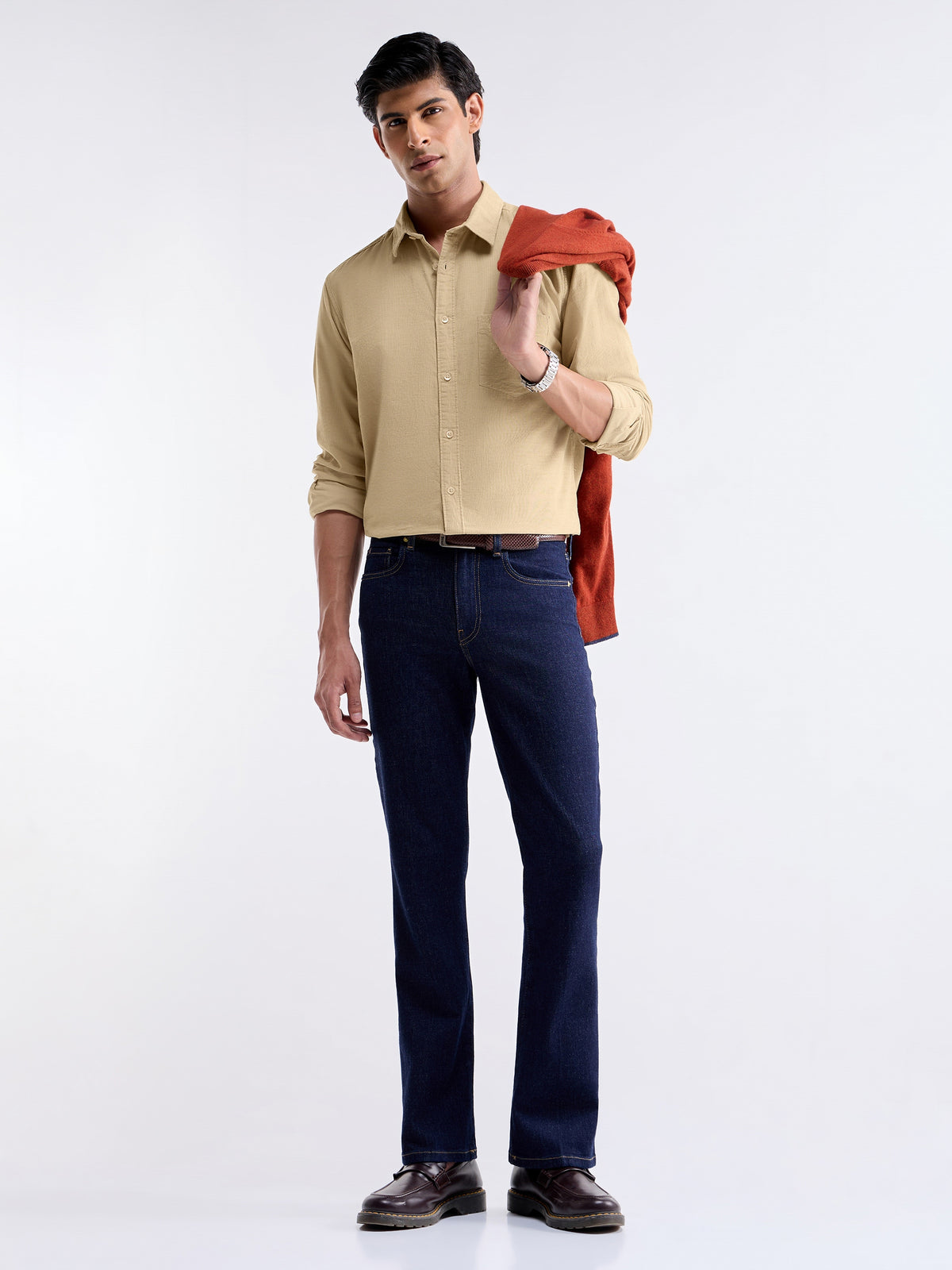 Check Full Sleeve Cotton Shirt - Beige t4option_0