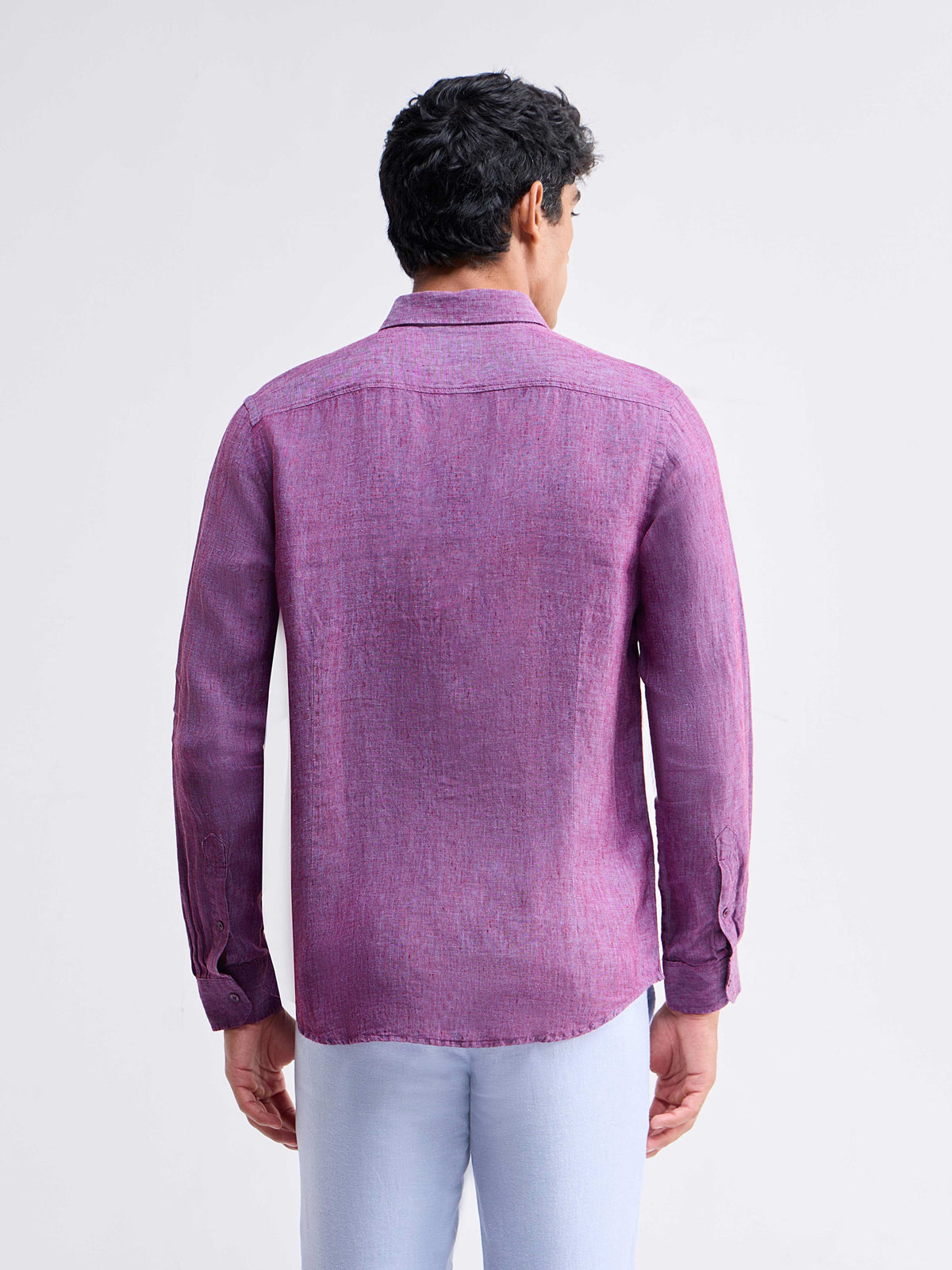 Solid Full Sleeve Linen Shirt - Purple t4option_1