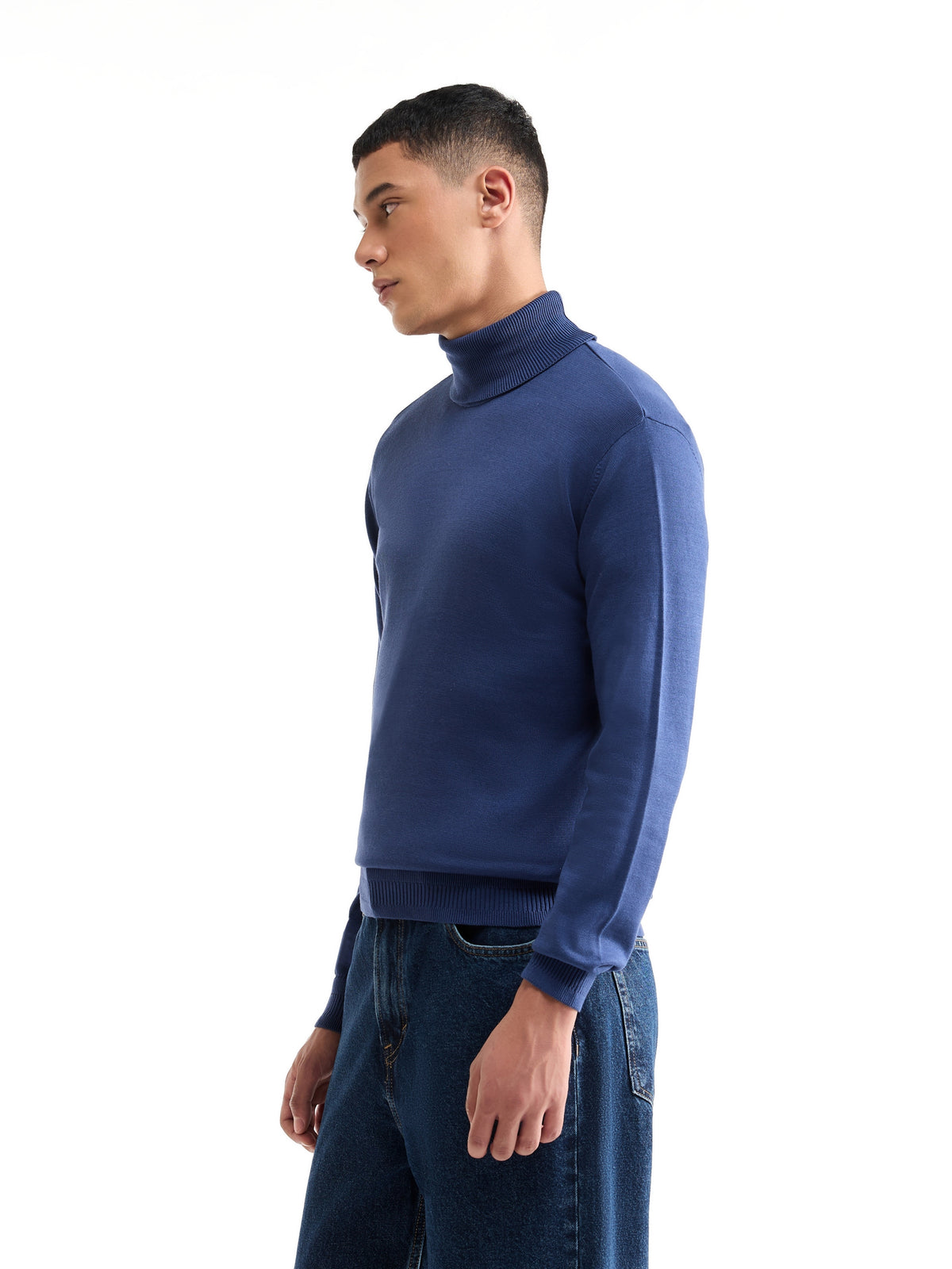 Solid Full Sleeve Turtle Neck Sweater - Depth Blue t4option_0