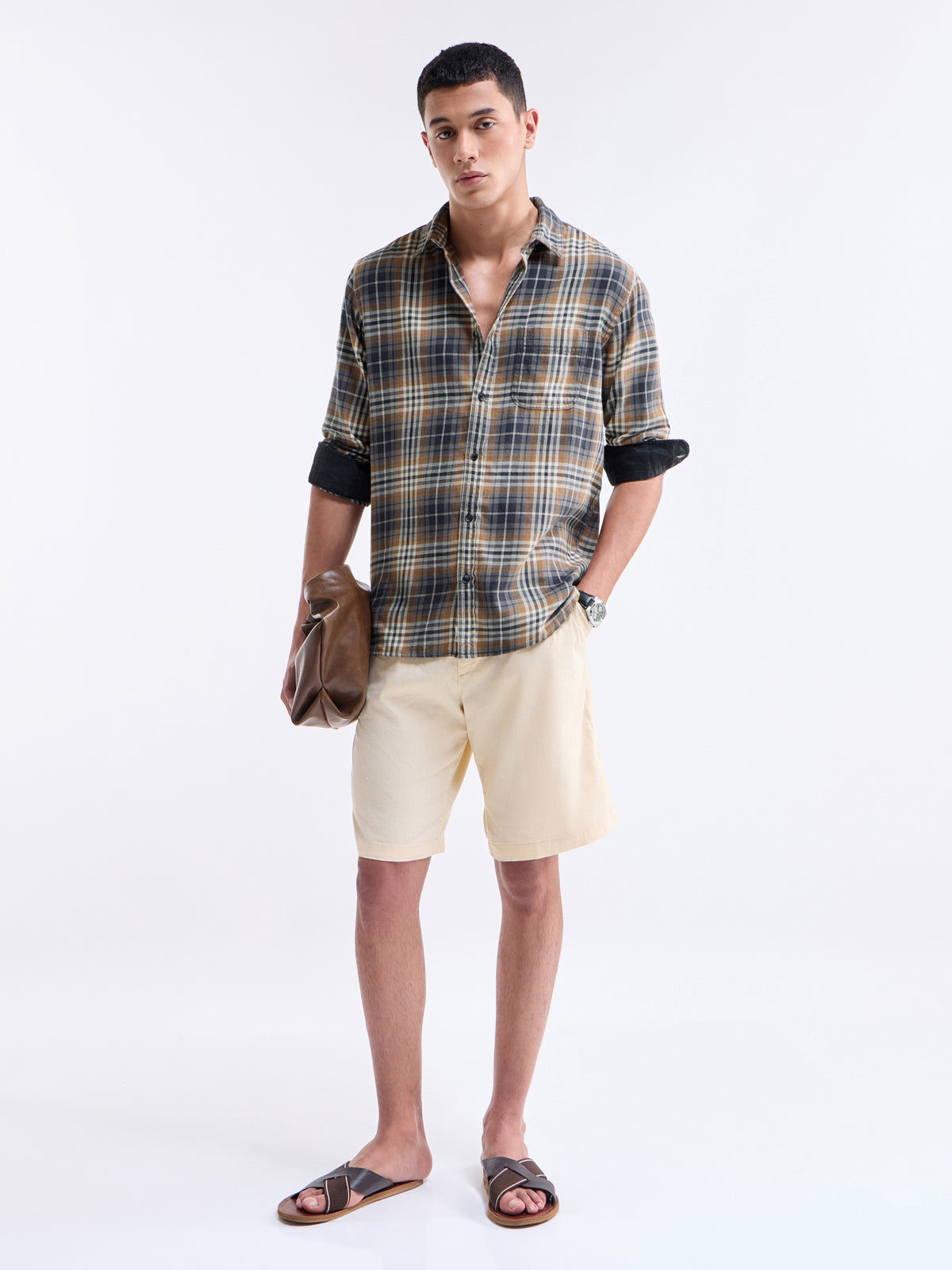 Check Full Sleeve Cotton Shirt - Black t4option_0