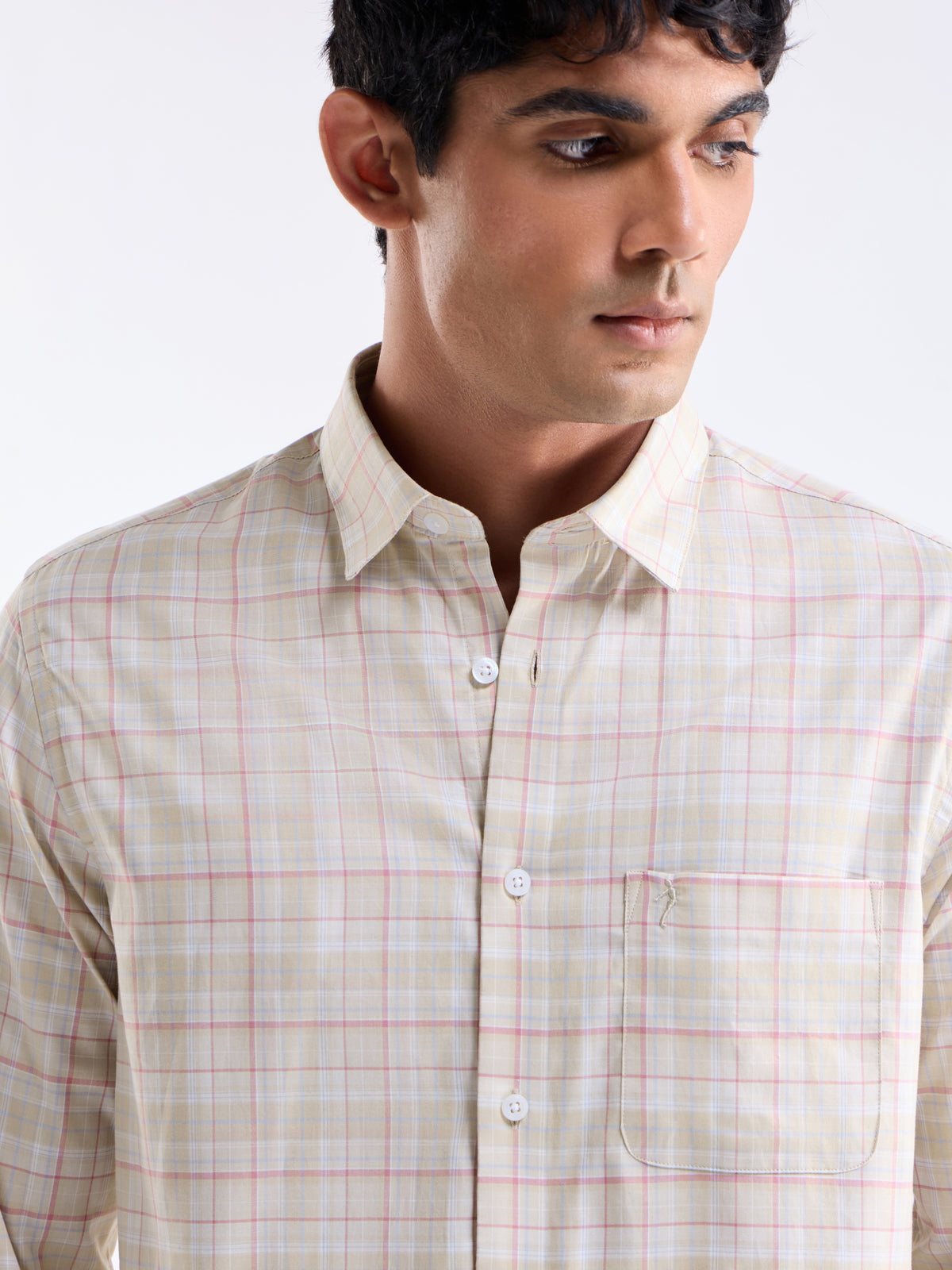 Check Full Sleeve Cotton Shirt - Khaki t4option_1