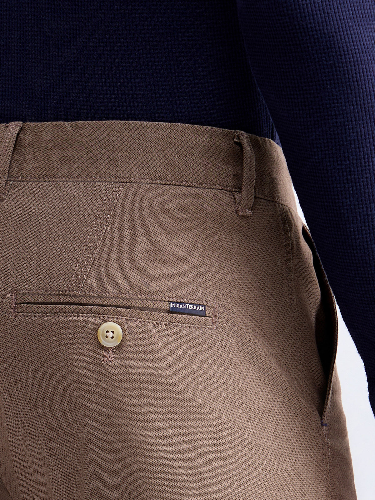 Printed Slim Fit Cotton Trouser - Tan t4option_0