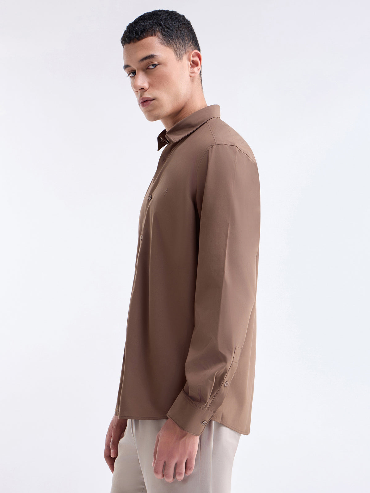 Solid Full Sleeve Shirt - Choco t4option_0