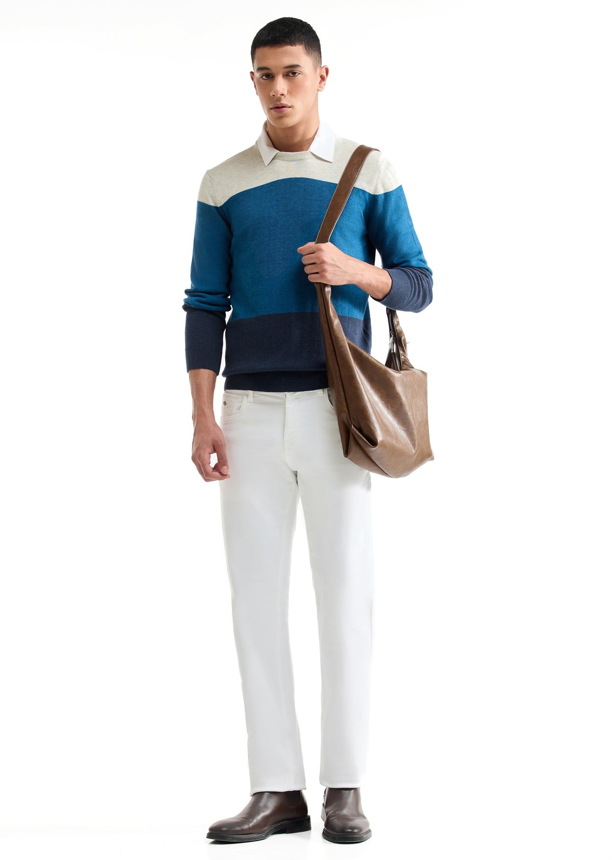 Striped Full Sleeve Jumper Sweater - Blue t4option_1