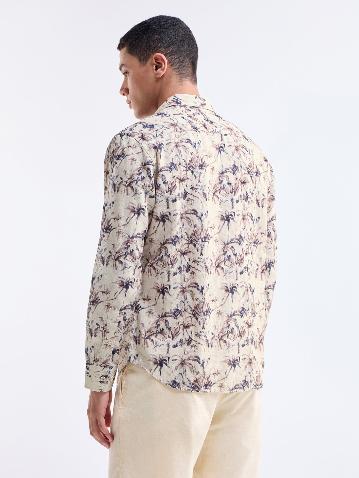 Printed Full Sleeve Cotton Linen Shirt - Choco t4option_0
