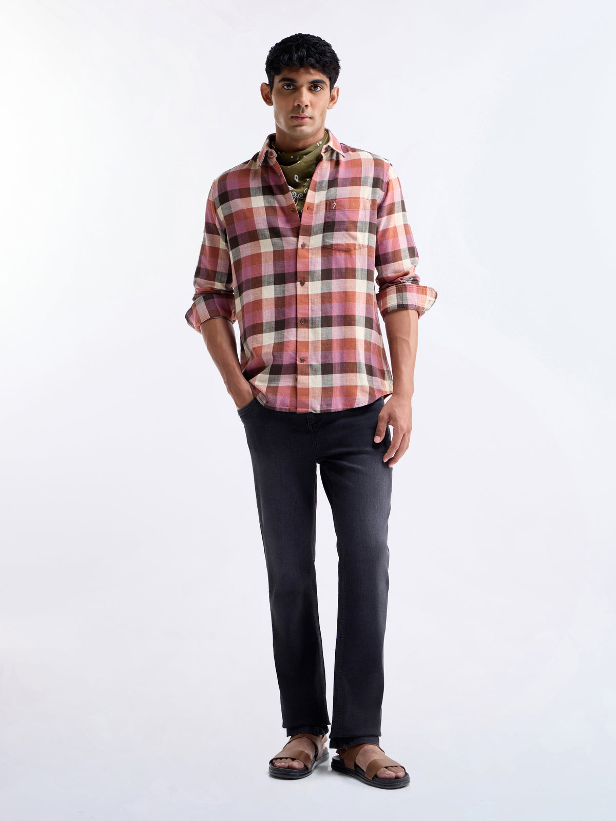Check Full Sleeve Cotton Shirt - Choco t4option_0