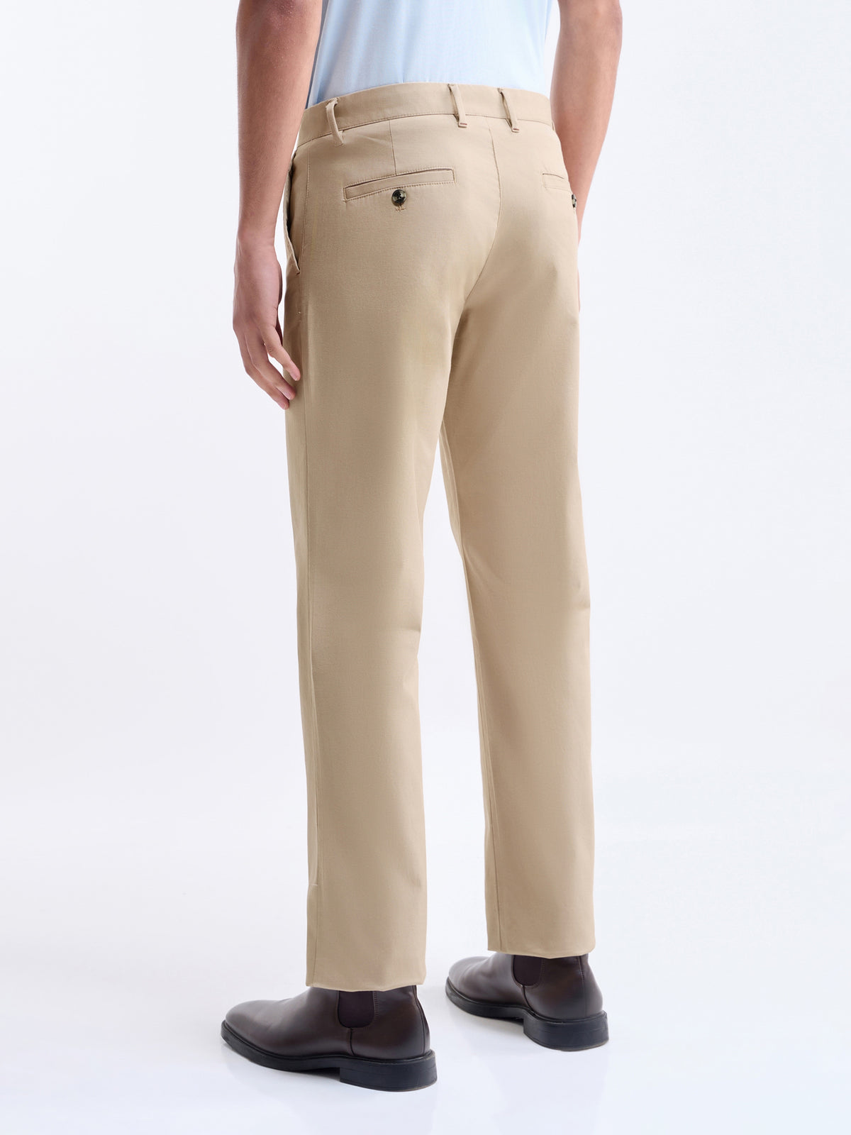 Regular Fit Cotton Stretch Trouser - Lt Khaki t4option_1