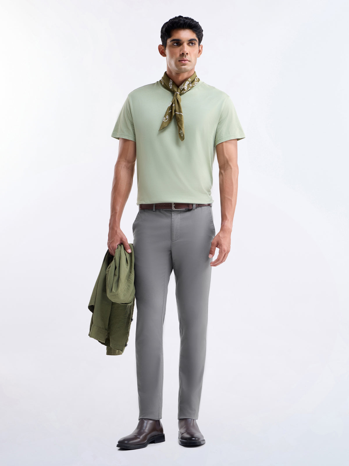 Slim Fit Cotton Tencel Spandex Trouser - Grey t4option_2